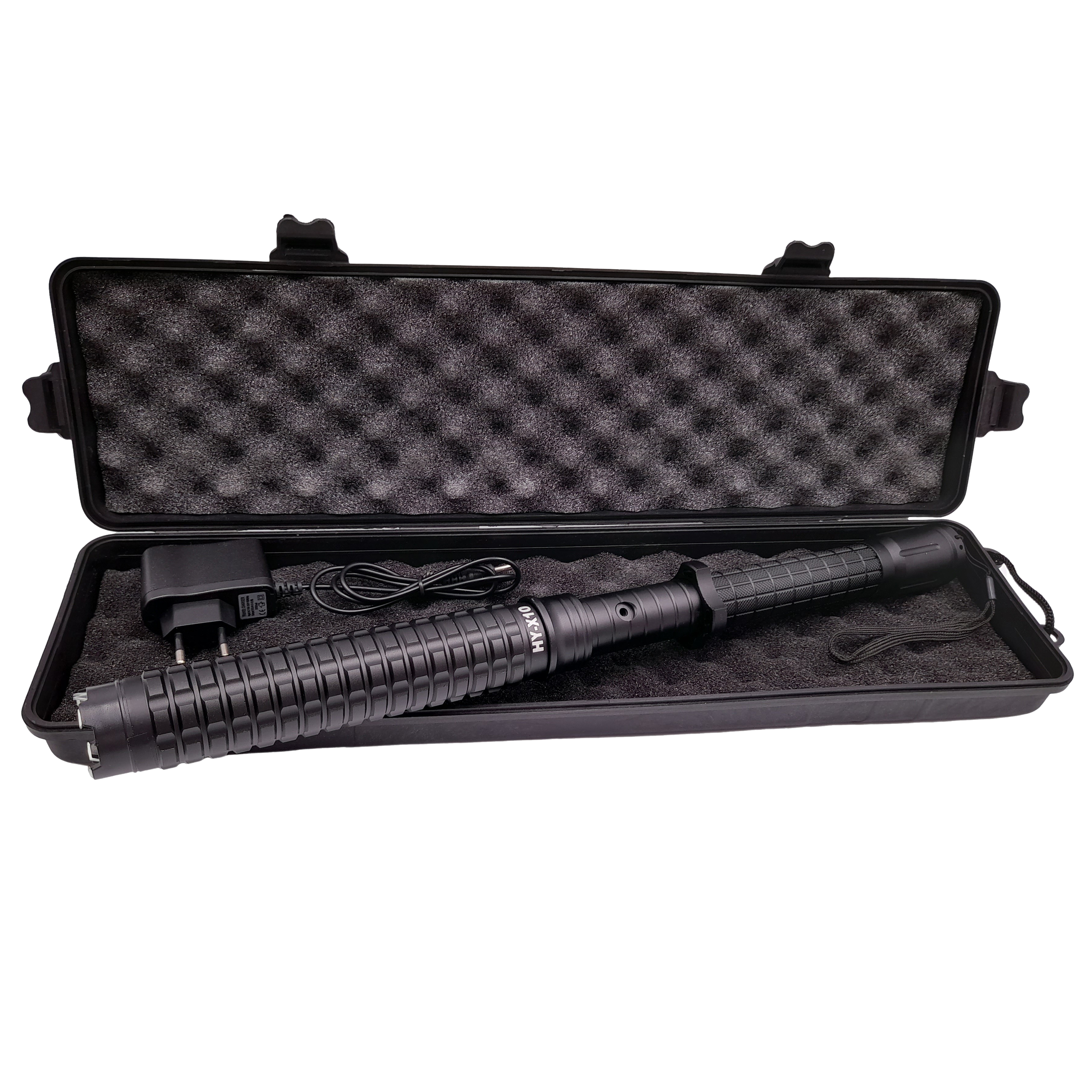 Baston cu electrosoc extensibil IdeallStore®, X10 Rogue, negru, full metalic, 49 cm, cutie transport