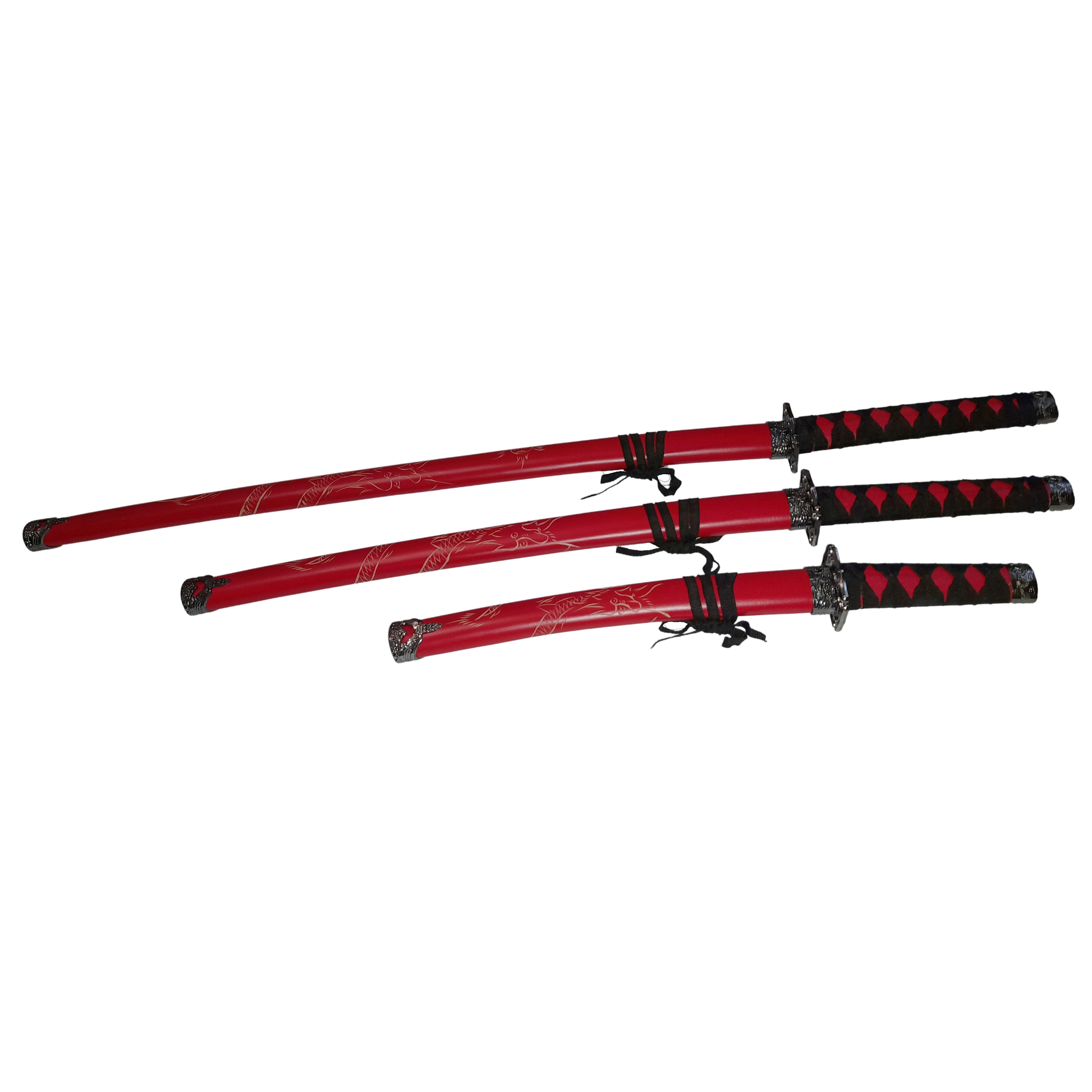 Set sabii katane decorative IdeallStore®, panoplie, Ninja Warrior, rosu, metal, 83 cm, teaca inclusa - 4 | YEO