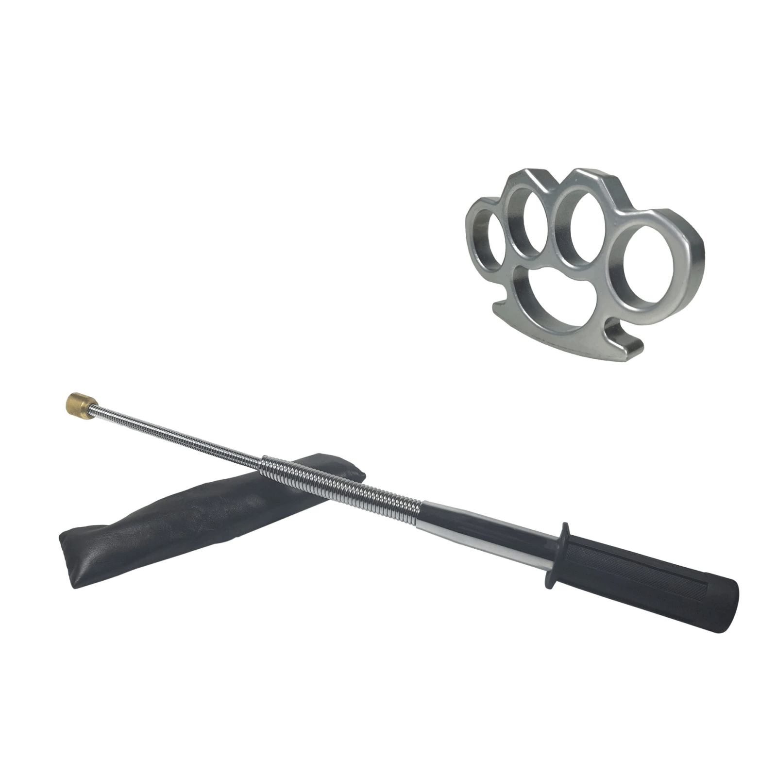 Set baston telescopic flexibil argintiu, maner cauciuc, 47 cm  + box argintiu 0,5 cm grosime