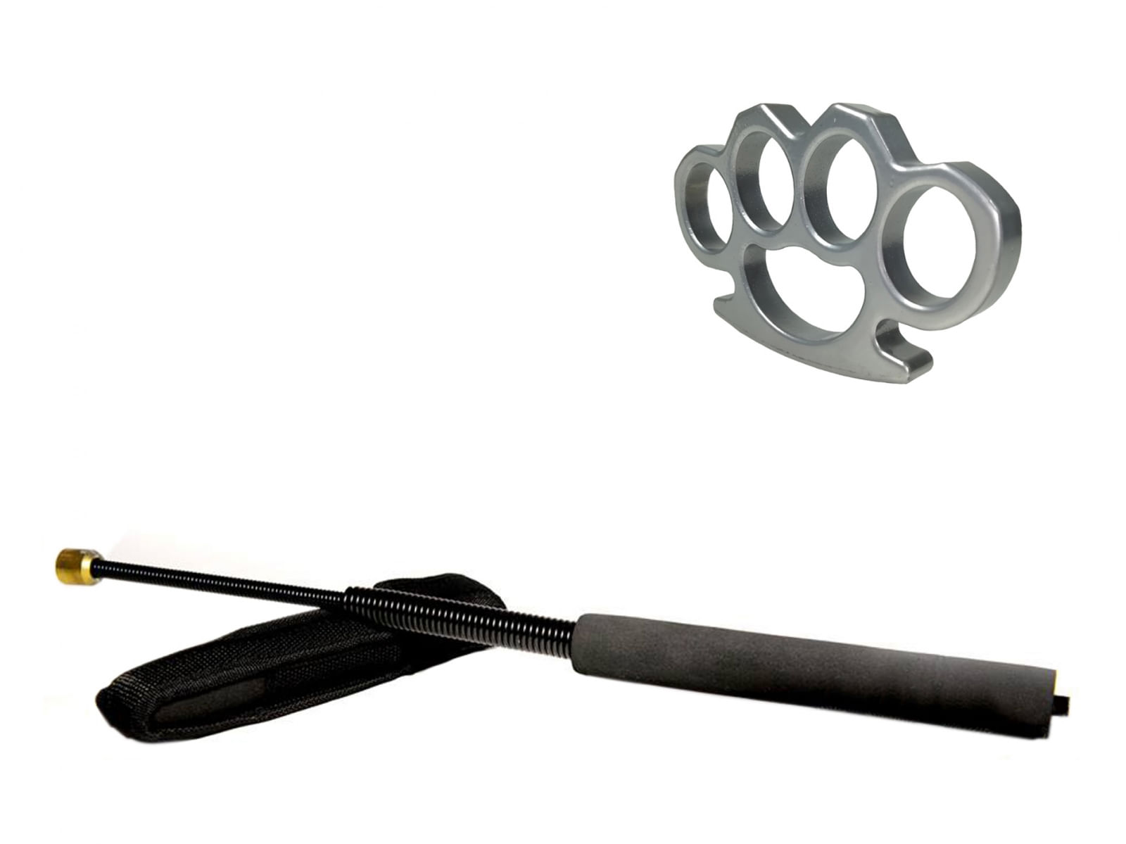 Set baston telescopic flexibil IdeallStore®, negru 47 cm si box argintiu, 1 cm grosime