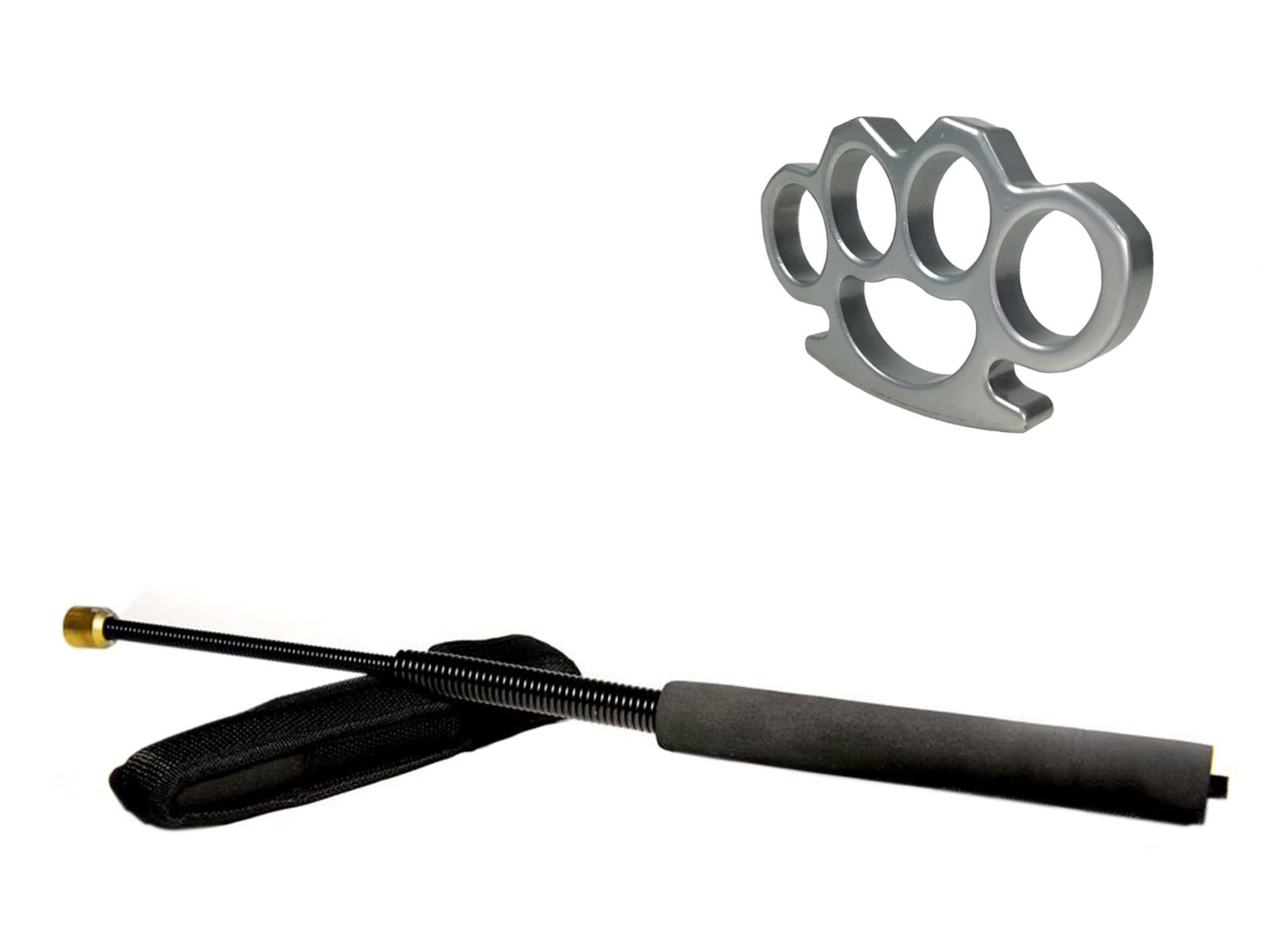 Set baston telescopic flexibil negru 47 cm + box argintiu 0.5 cm grosime