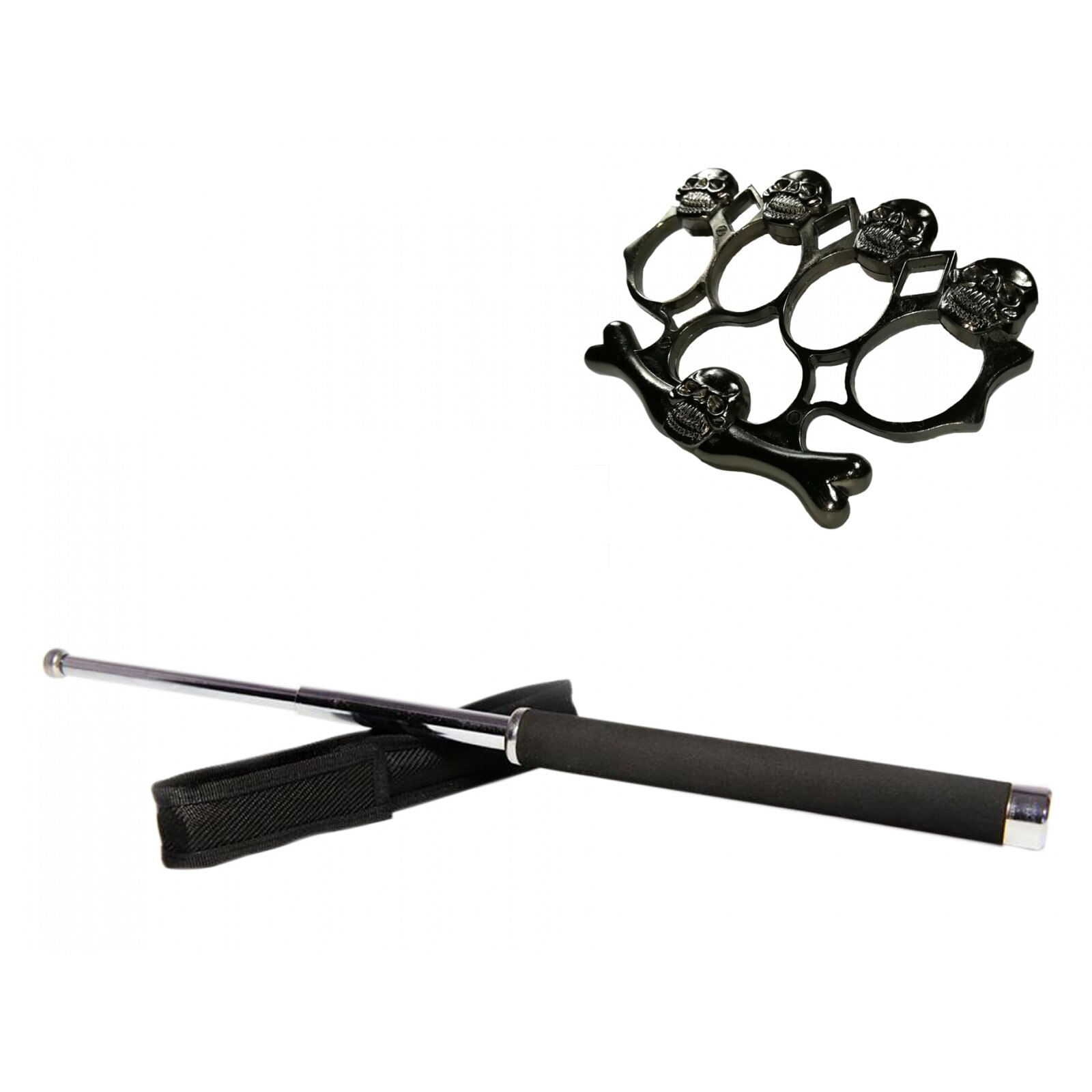 Set baston telescopic 65 cm argintiu + box-rozeta craniu negru