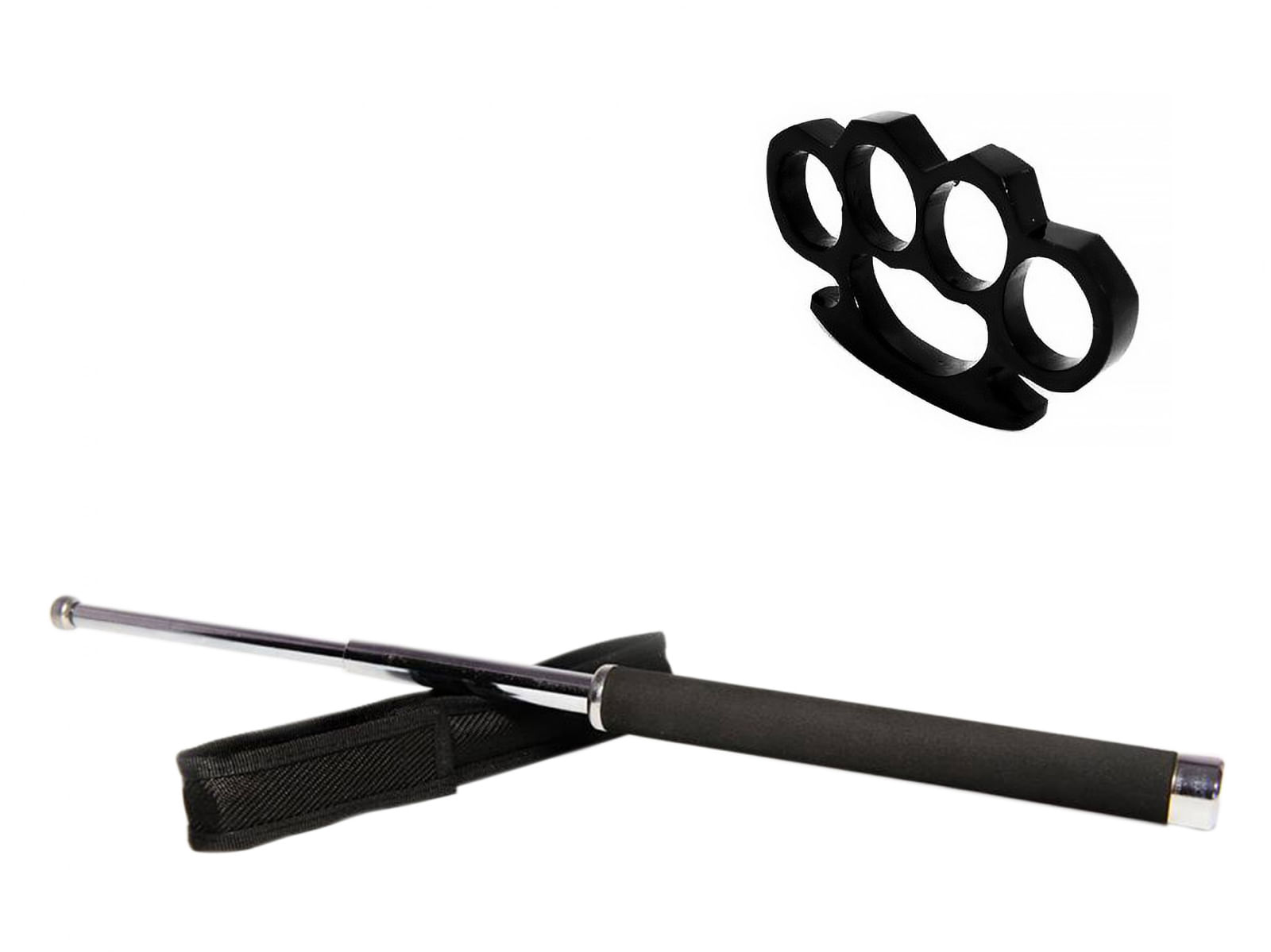 Set baston telescopic 65 cm argintiu + box negru 0.5 cm grosime