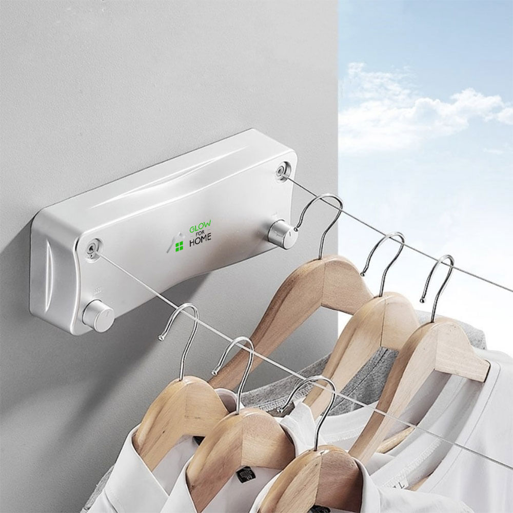 Uscator de rufe cu sfoara dubla retractabila, GlowforHome, montabil pe perete, otel inoxidabil, baie, balcon,500 cm, alb - 1 | YEO