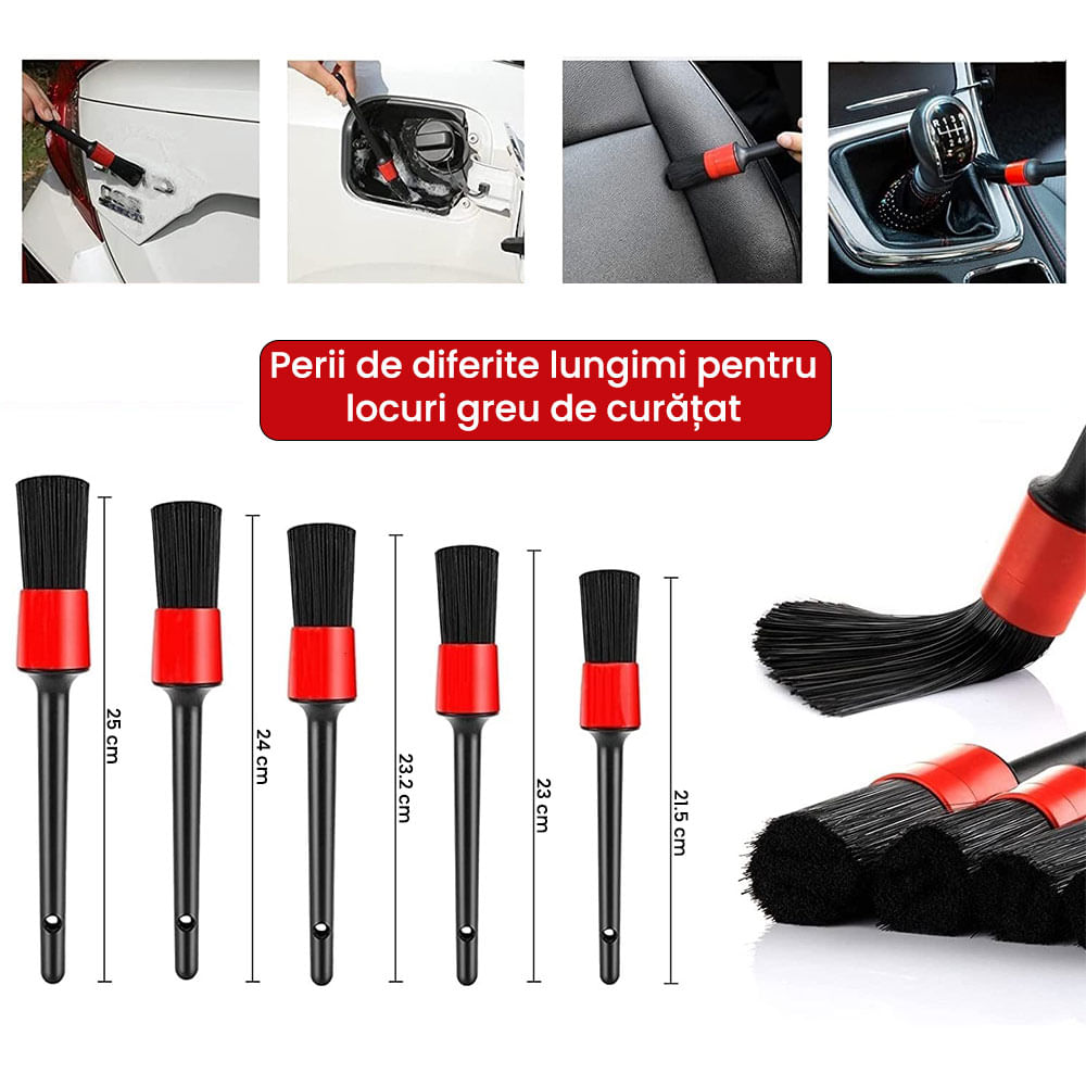 Set Premium 18 Piese detailing auto, GlowforHome, pensule detaliere, burete aplicator, laveta microfibra, Rosu-negru - 3 | YEO