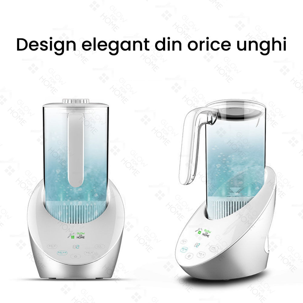 Carafa 1.5L cu recipient pentru hidrogenat si purificat apa, GlowforHome, hidrogen molecular si plasma, alb