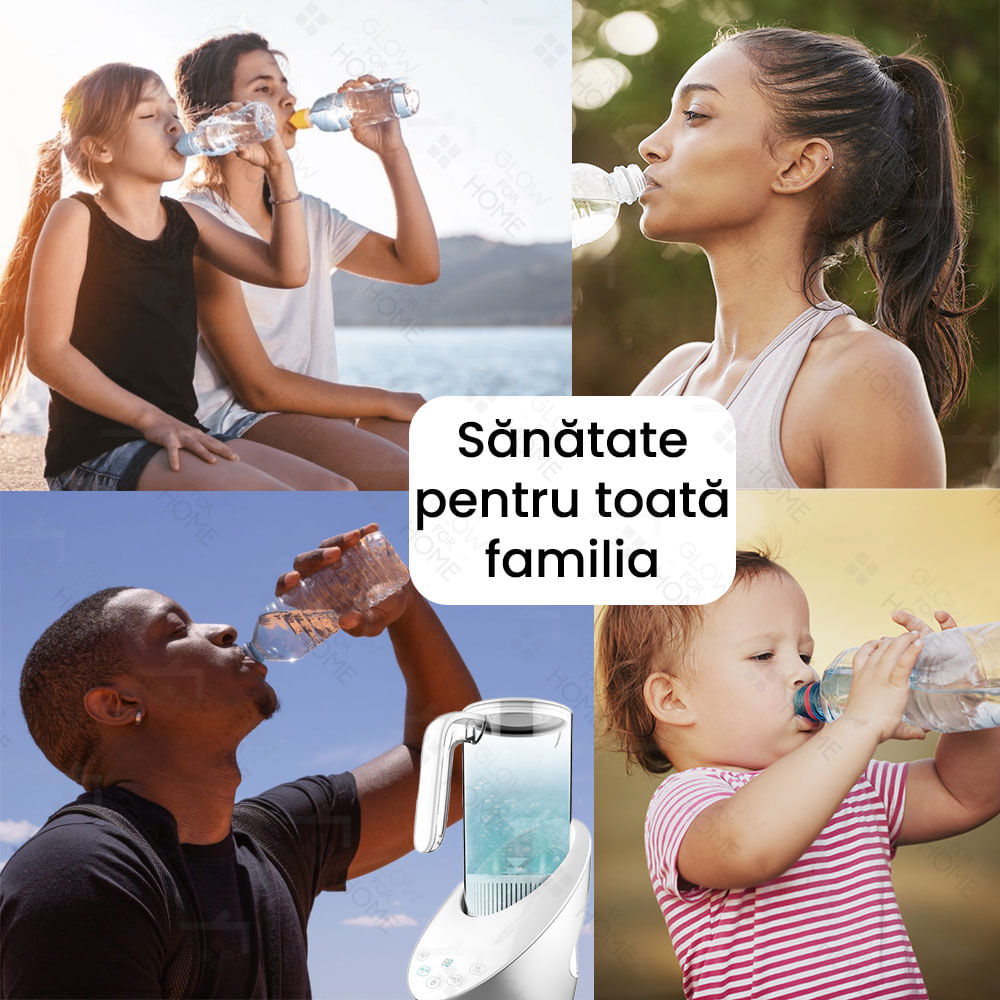 Carafa 1.5L cu recipient pentru hidrogenat si purificat apa, GlowforHome, hidrogen molecular si plasma, alb - 2 | YEO