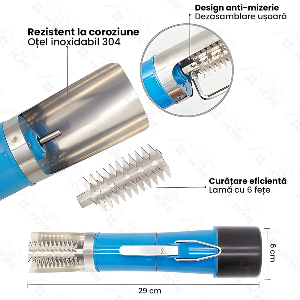 Aparat electric pentru curatat solzi de peste, GlowforHome, Lame din Otel Inoxidabil 304, IPX7, 6000 RPM, 75W, Negru - 4 | YEO