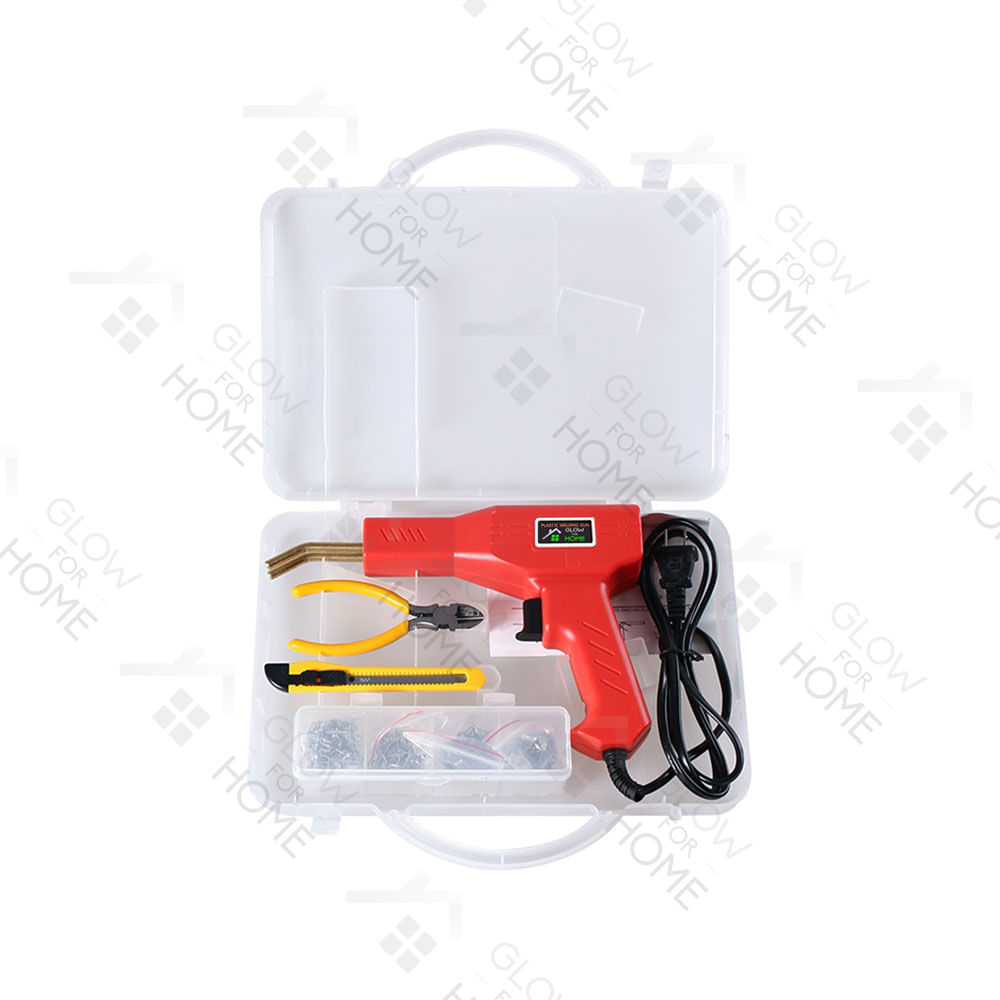 Trusa Aparat sudat plastic, GlowforHome, Pistol Profesional pentru lipit/sudat plastic, 200 capse, putere 50W, rosu - 1 | YEO