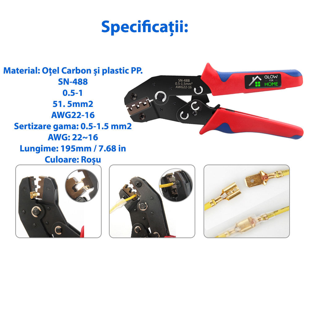 Kit profesional pentru sertizarea cablurilor electrice, GlowforHome, 600 conectori si protectii, cutie conectori, rosu - 4 | YEO