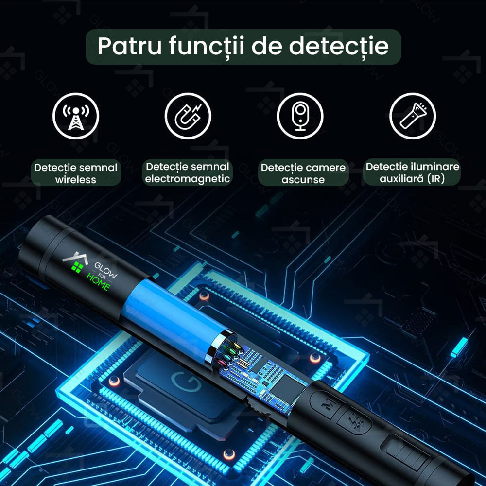 Detector Aparate Spionaj si camere ascunse, GlowforHome, Microfoane, Localizatoare GPS, Reportofoane, 1-8000MHZ, negru - 1 | YEO