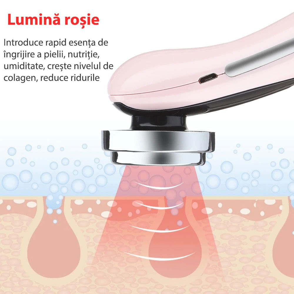 Aparat profesional Multifunctional pentru ingrijirea fetei si intinerirea pielii 5 in 1, GlowforHome, Lifting facial,roz - 2 | YEO