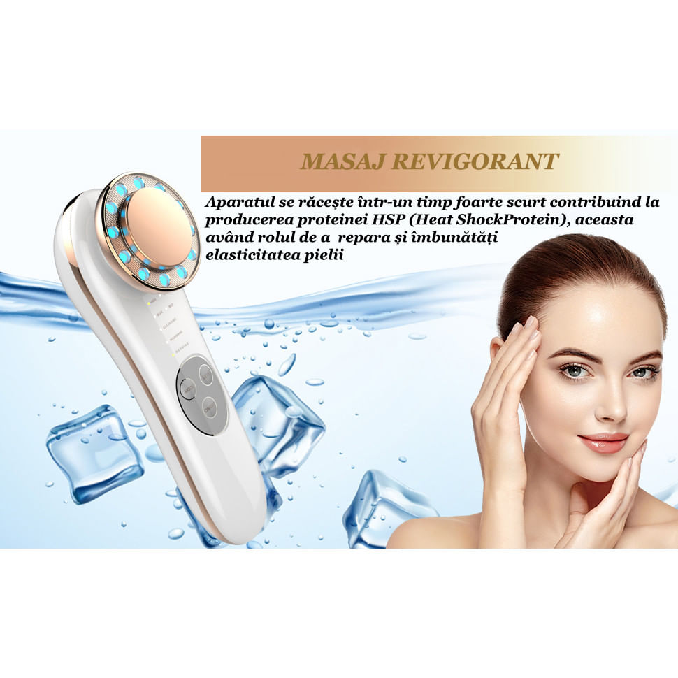Aparat masaj facial, GlowforHome, LED, , Fototerapie, Microcurent, dispozitiv tratament si ingrijire faciala 5 in 1, Alb - 1 | YEO