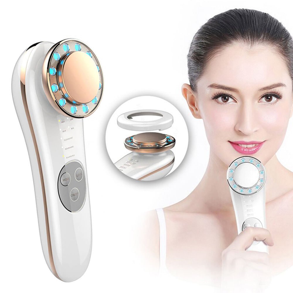 Aparat masaj facial, GlowforHome, LED, , Fototerapie, Microcurent, dispozitiv tratament si ingrijire faciala 5 in 1, Alb - 1 | YEO