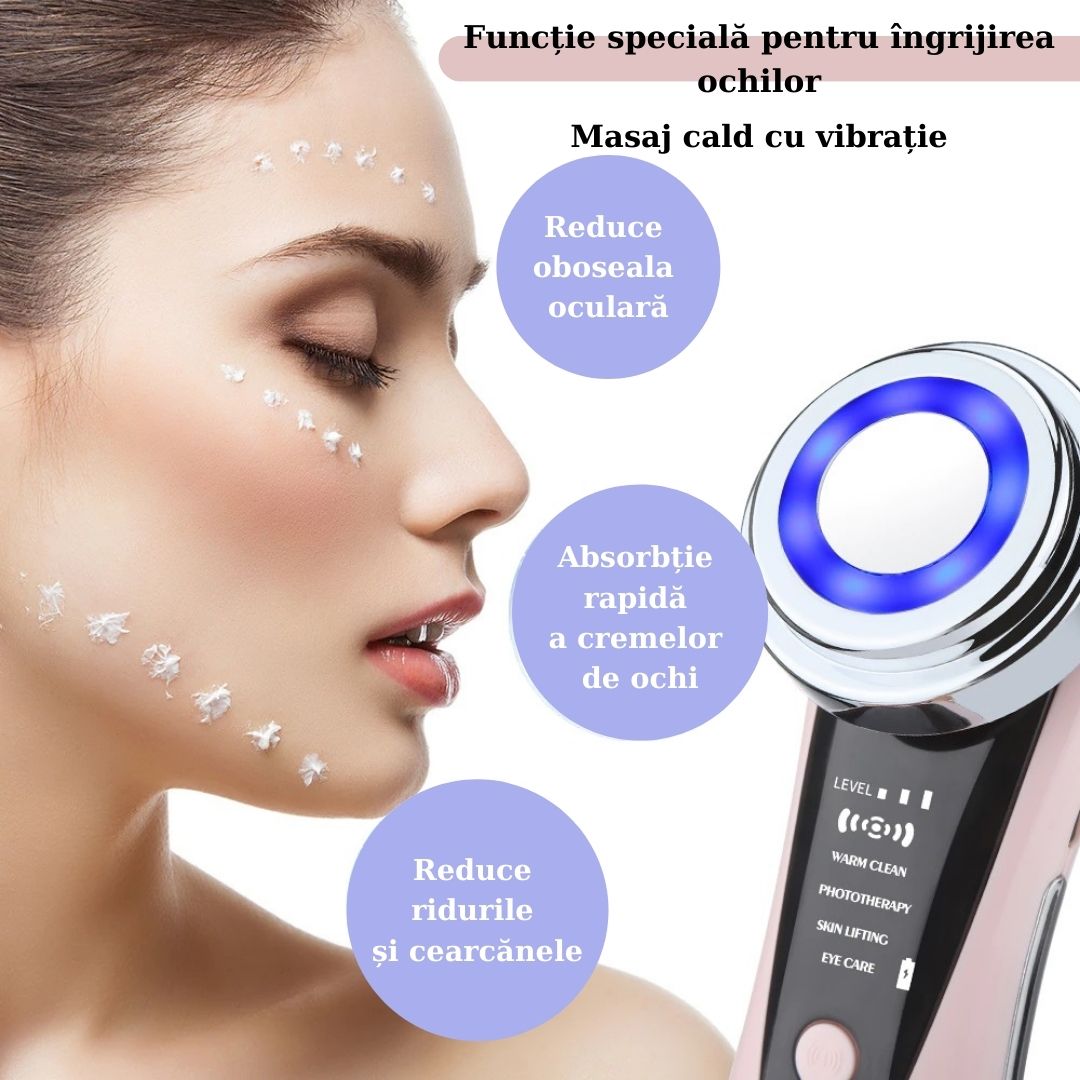 Aparat profesional Multifunctional pentru ingrijirea fetei si intinerirea pielii 5 in 1, GlowforHome, Lifting facial,roz - 3 | YEO