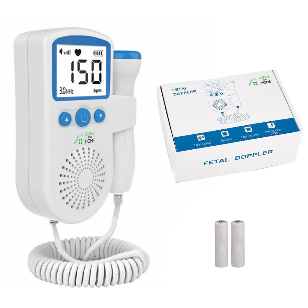 Aparat Monitor Fetal Doppler, GlowforHome, monitorizarea functiilor vitale bebelus, pentru gravide, Alb/Albastru