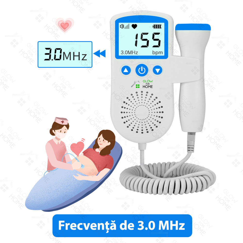 Aparat Monitor Fetal Doppler, GlowforHome, monitorizarea functiilor vitale bebelus, pentru gravide, Alb/Albastru - 3 | YEO