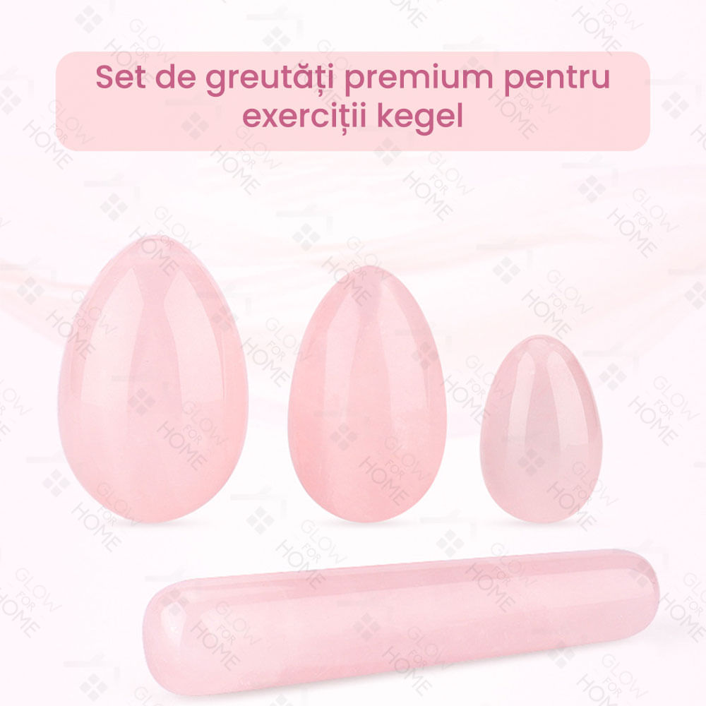 Set Premium greutati, GlowforHome, pentru exercitii kegel si tratament incontinenta urinara la femei, cristal jad roz - 1 | YEO