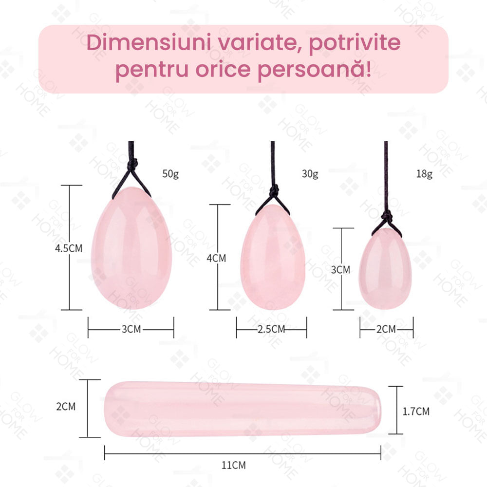 Set Premium greutati, GlowforHome, pentru exercitii kegel si tratament incontinenta urinara la femei, cristal jad roz - 1 | YEO