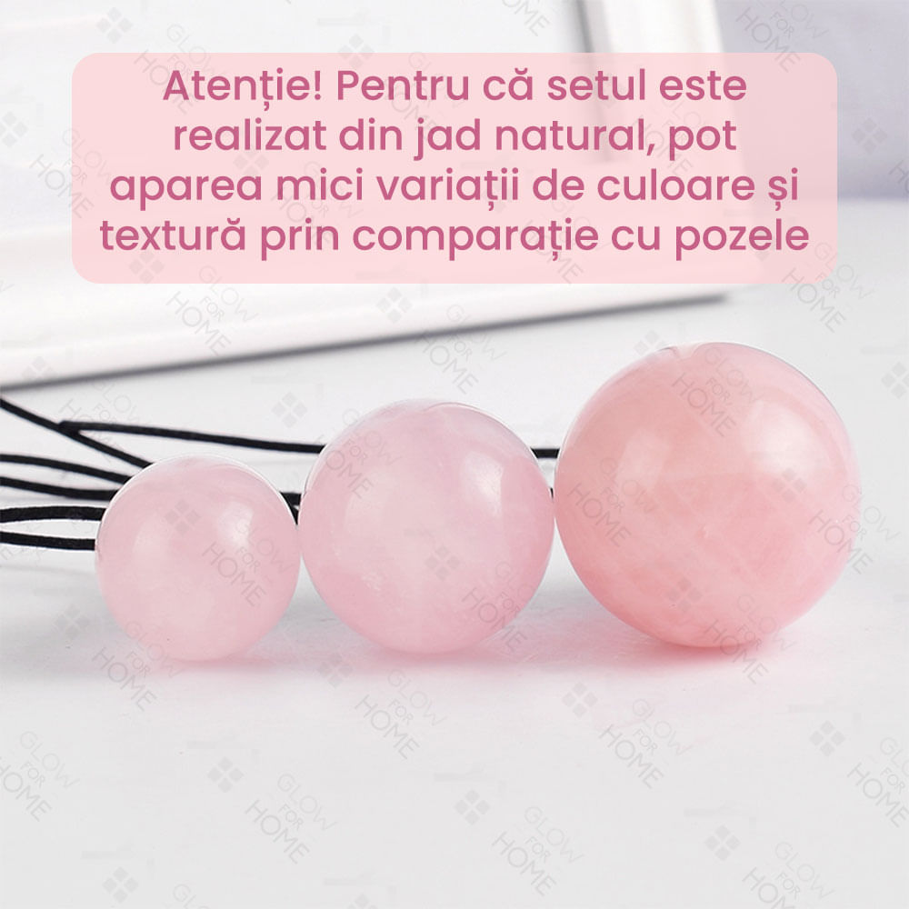 Set Premium greutati, GlowforHome, pentru exercitii kegel si tratament incontinenta urinara la femei, cristal jad roz - 4 | YEO