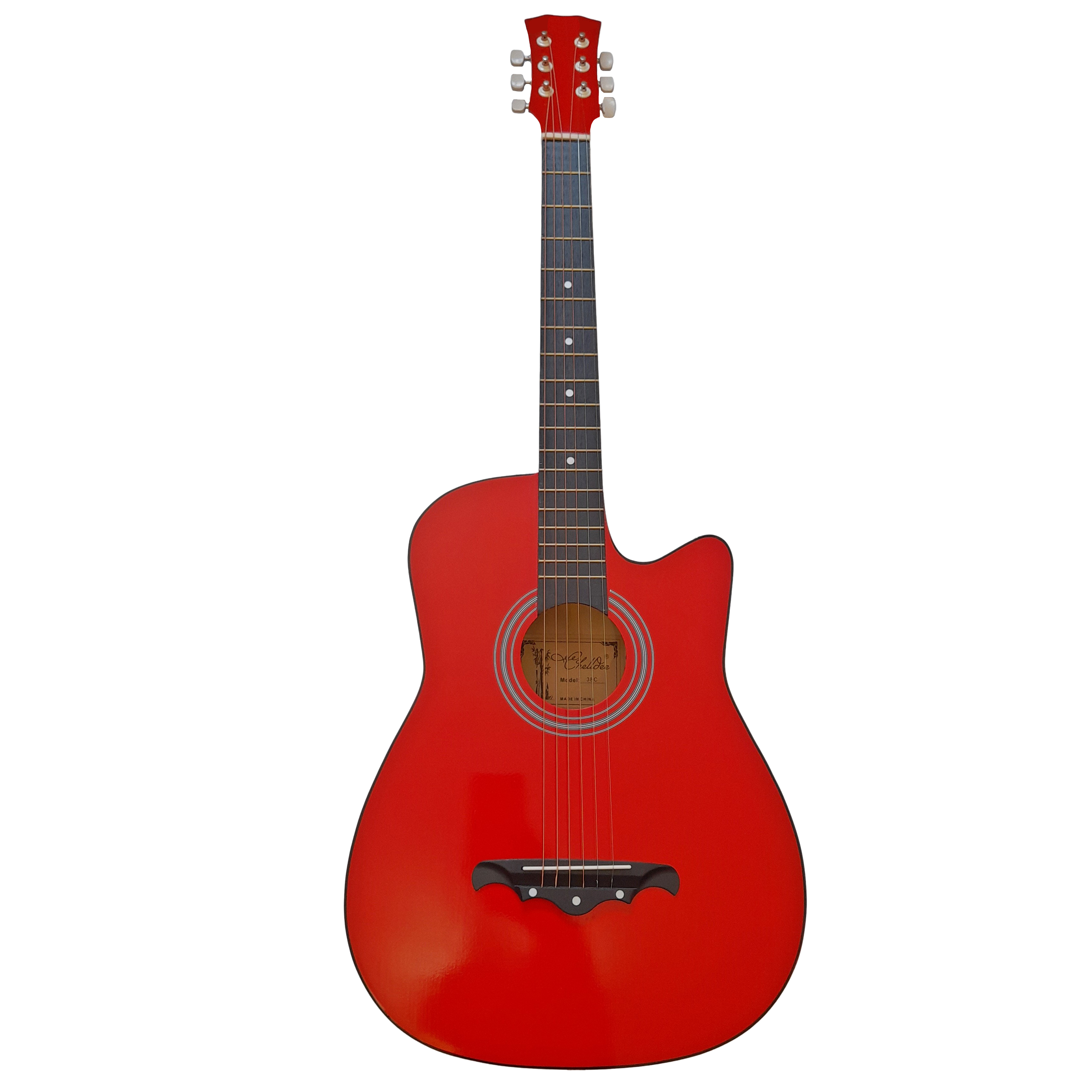 Chitara clasica din lemn IdeallStore®, Red Raven, 95 cm, model Cutaway, rosie, corzi otel, pana inclusa - 1 | YEO