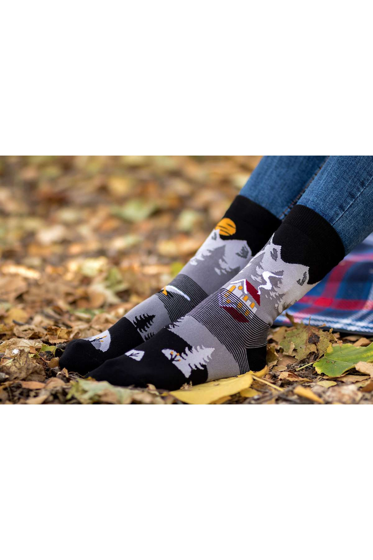 Sosete bumbac Arty Socks Peisaj Montan Gri - 2 | YEO