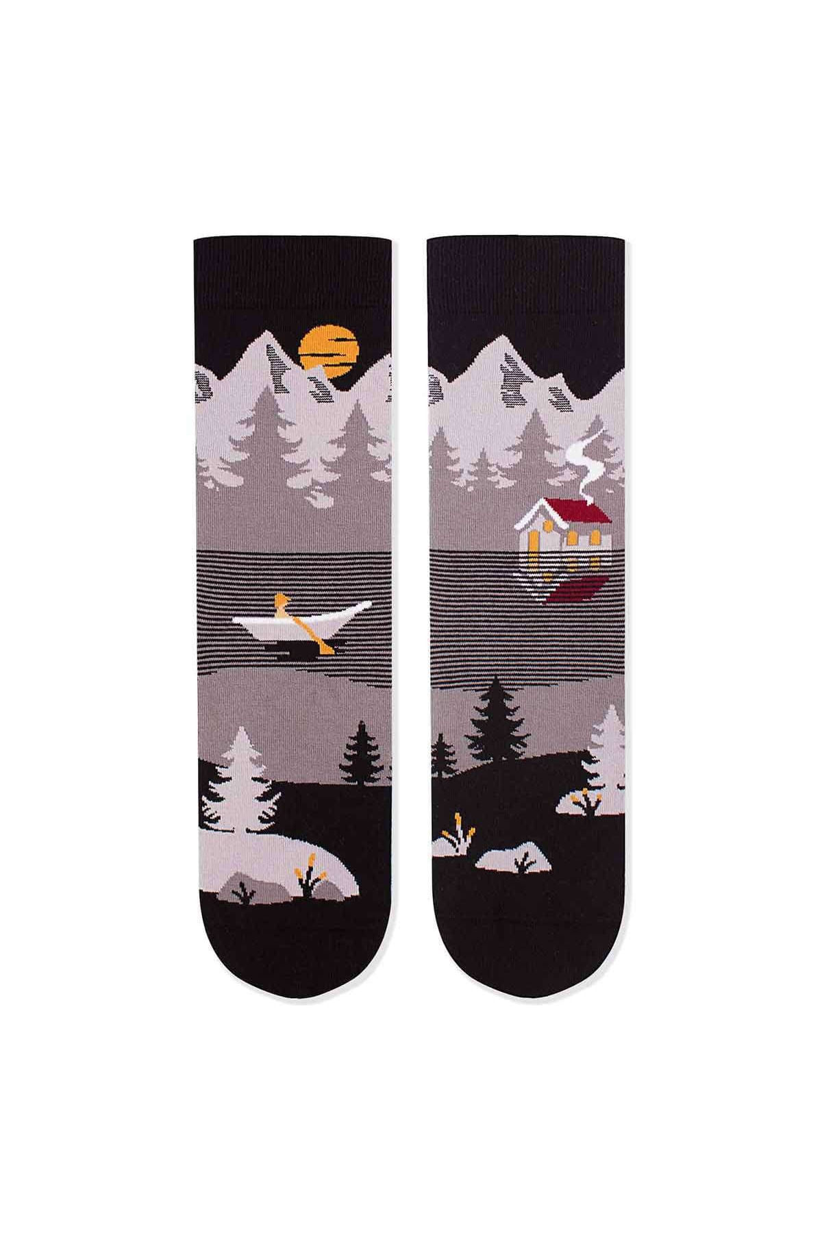 Sosete bumbac Arty Socks Peisaj Montan Gri