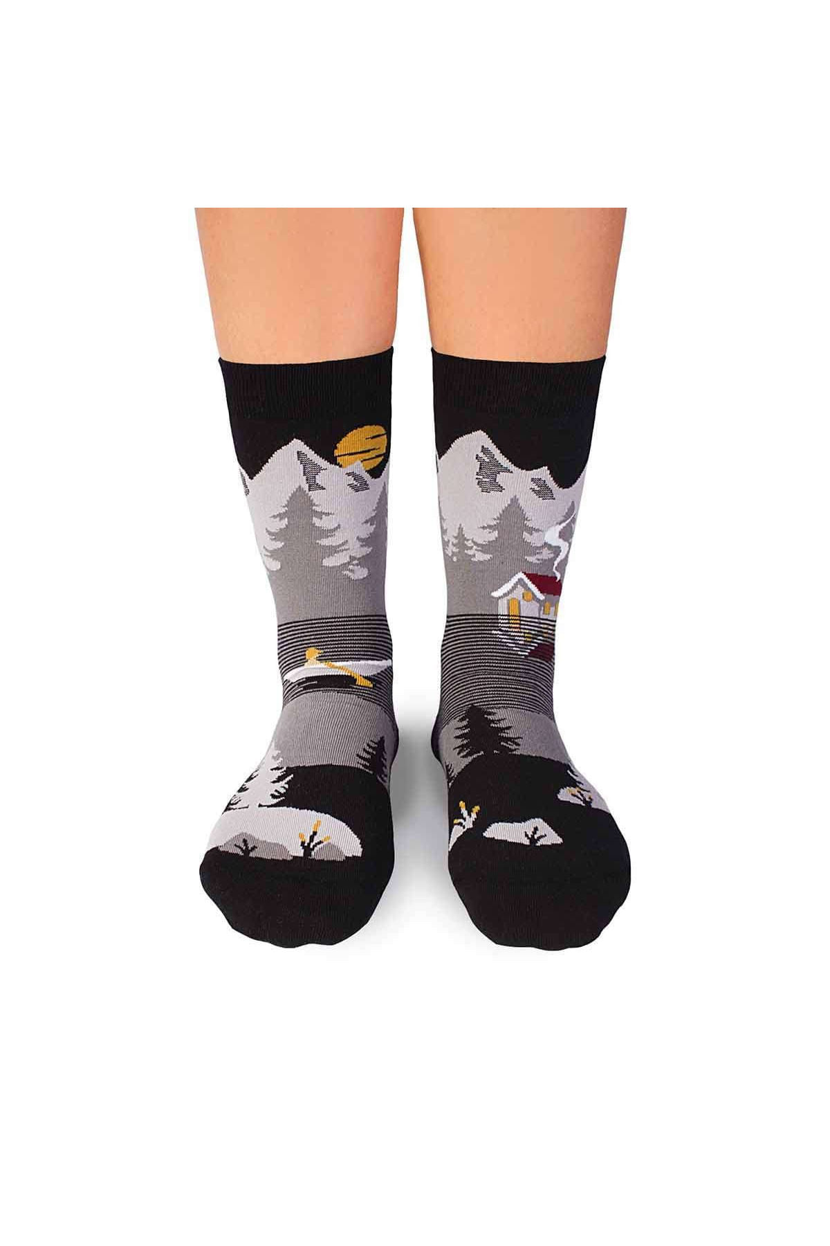 Sosete bumbac Arty Socks Peisaj Montan Gri - 1 | YEO