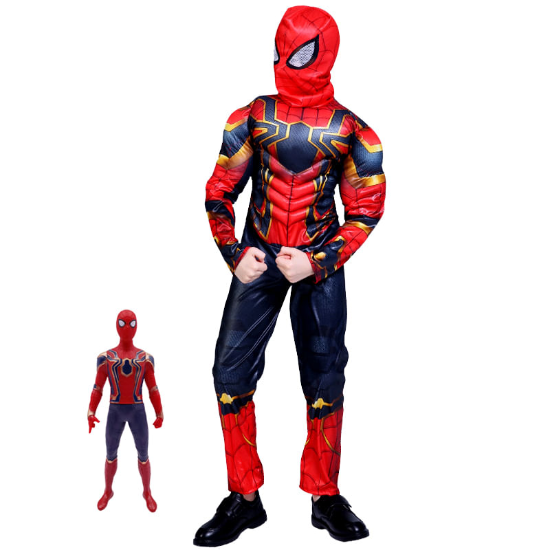 Costum pentru copii IdeallStore®, Iron Spiderman, rosu, 7-9 ani, figurina inclusa