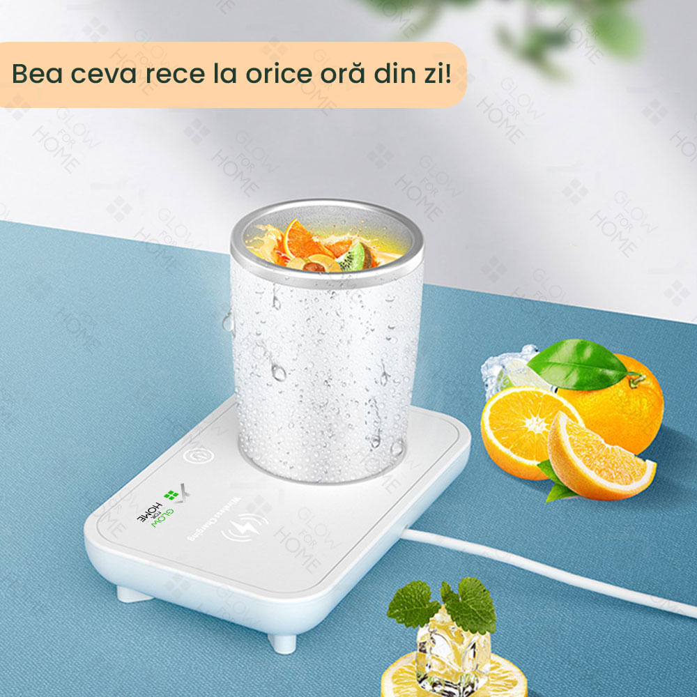 Set cana pentru racit si incalzit bauturi, GlowforHome, incarcator wireless telefon, cana aluminiu detasabila, Alb - 3 | YEO