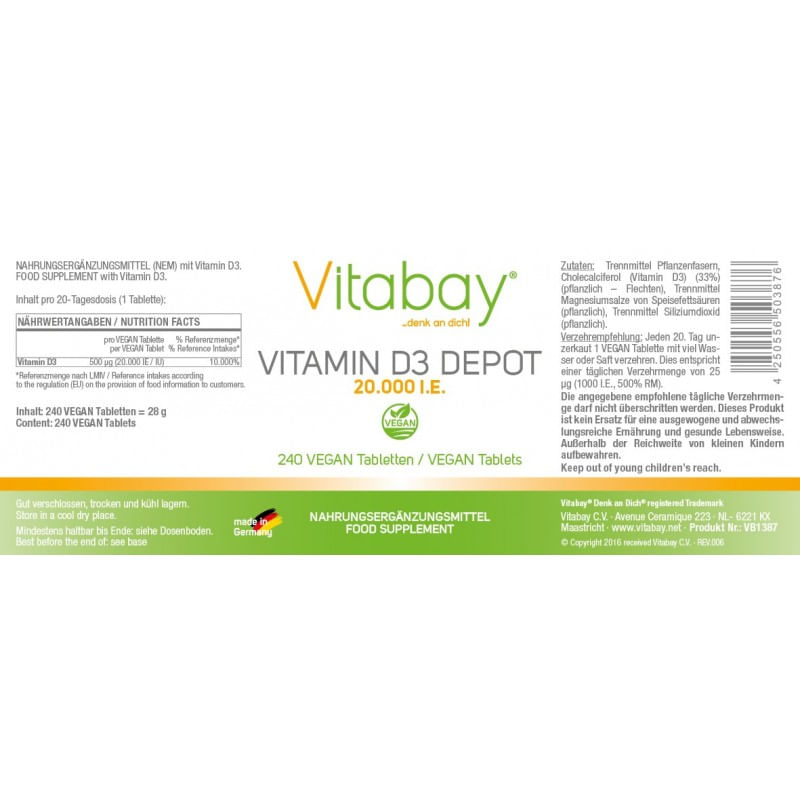 Vitabay Vitamina D3 - 20.000 UI - 240 Tablete vegane - 4 | YEO