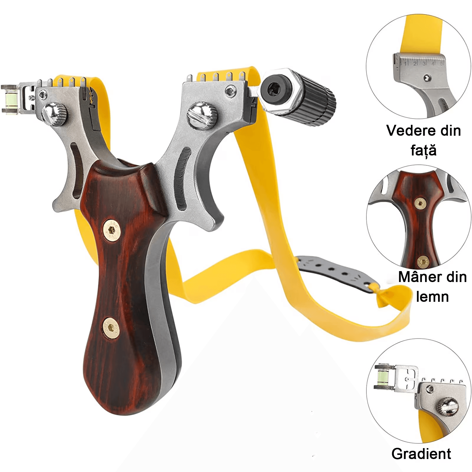 Prastie cu laser IdeallStore®, Sling Queen, metalic, 11.5 cm, cu boloboc, maner lemn, maro, 200 bile 7 mm incluse - 4 | YEO