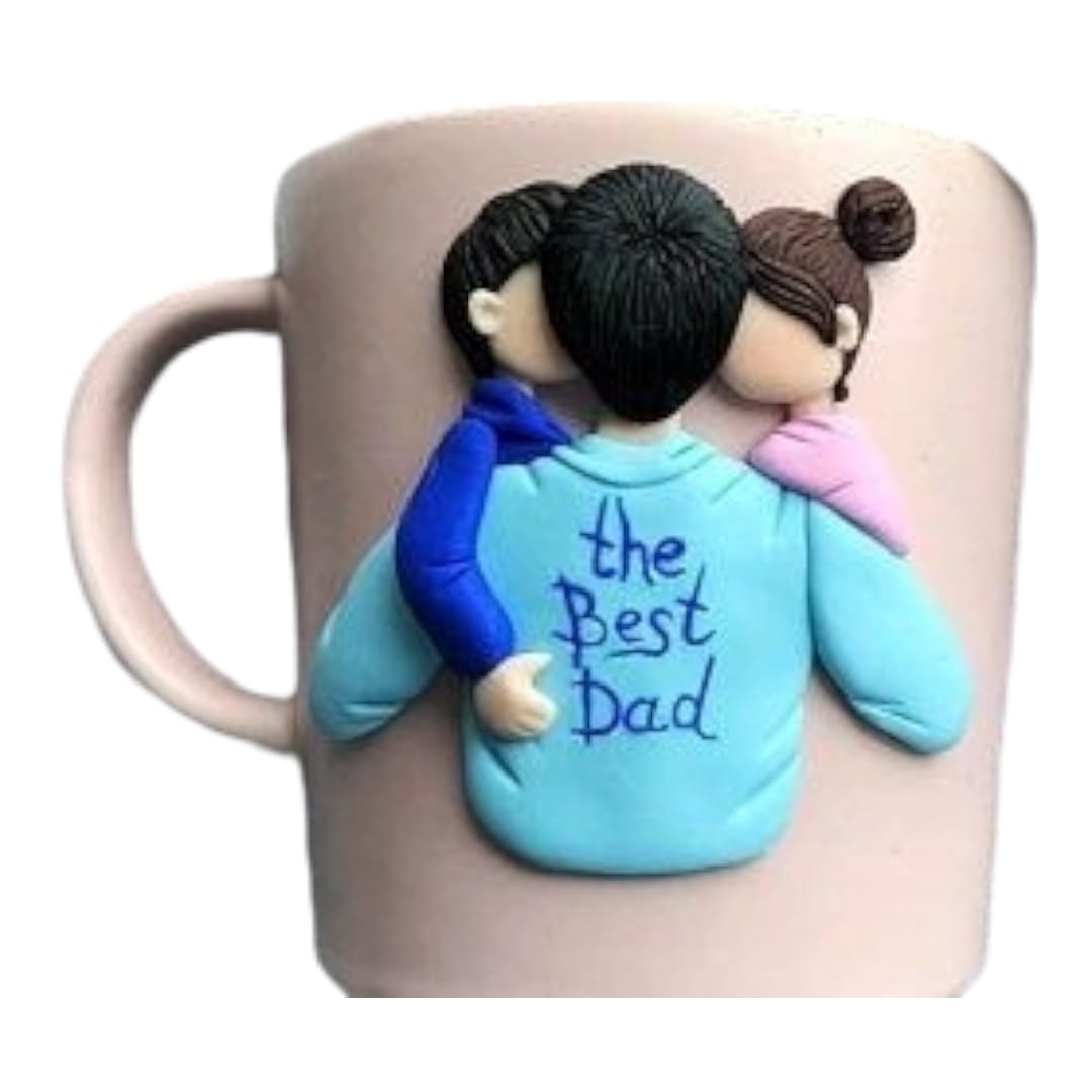 Cana personalizata cu lut polimeric Fimo "The best dad", handmade