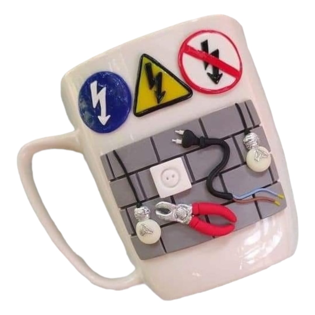 Cana personalizata cu lut polimeric Fimo, "Electrician", handmade