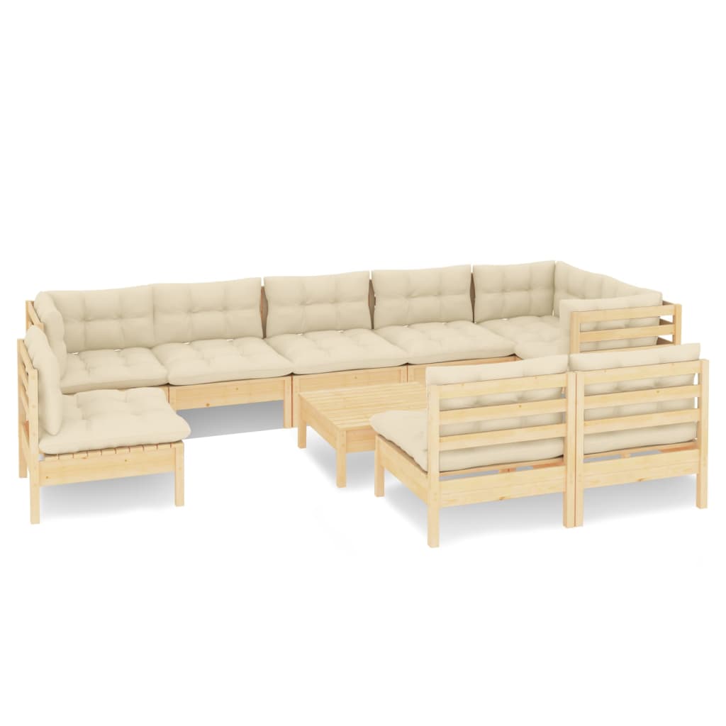 Set mobilier gradina cu perne crem, 10 piese, lemn masiv de pin — imaginea 2