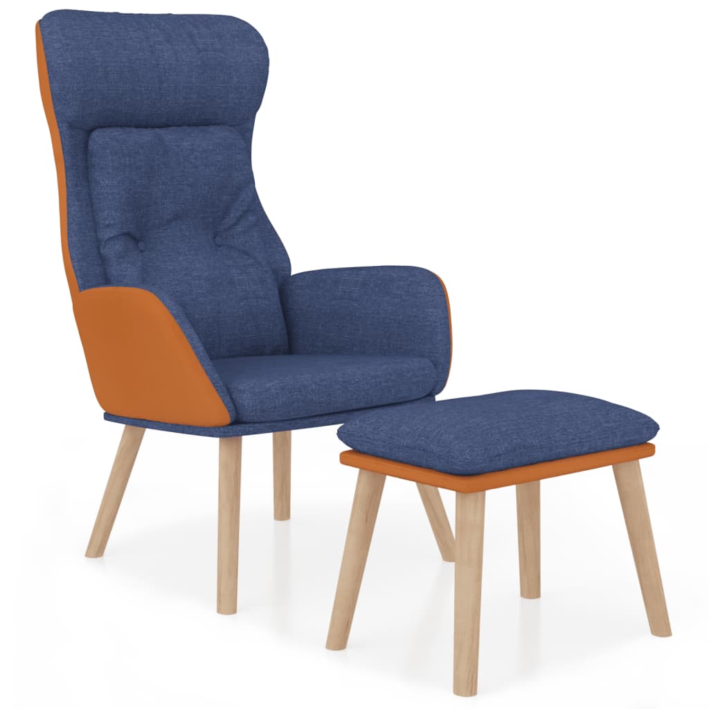 Fotoliu de relaxare cu taburet, albastru, piele ecologica/textil — imaginea 2