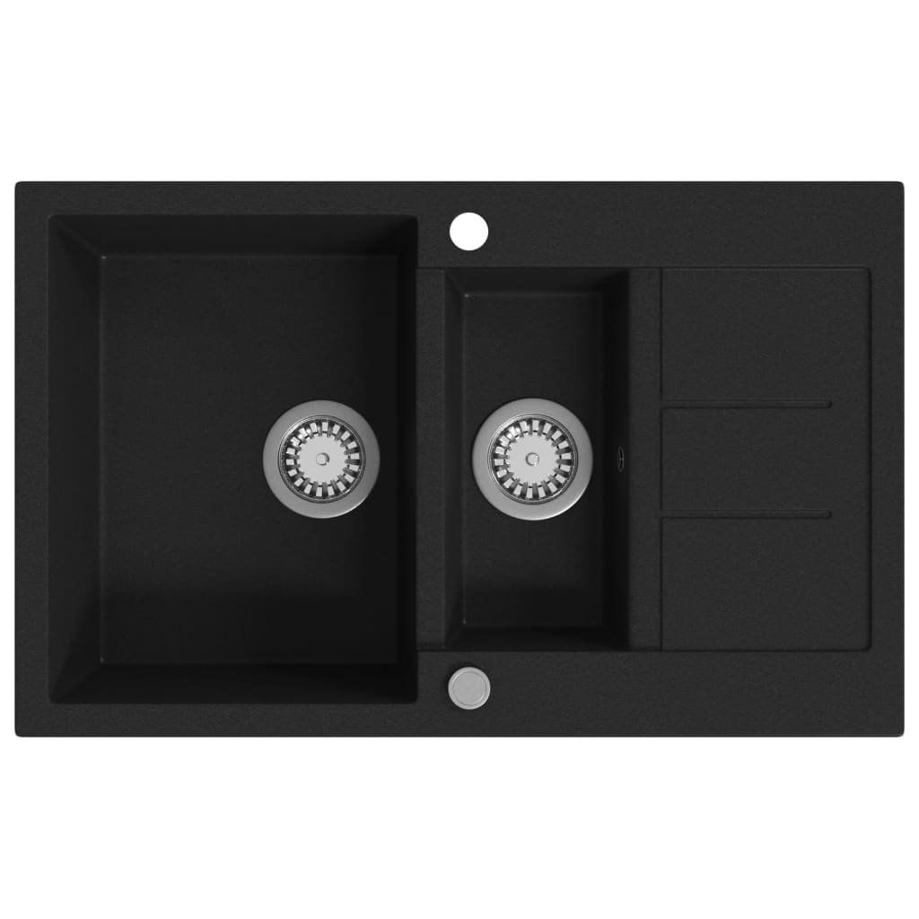 Chiuveta de bucatarie din granit cu doua cuve, negru — imaginea 2