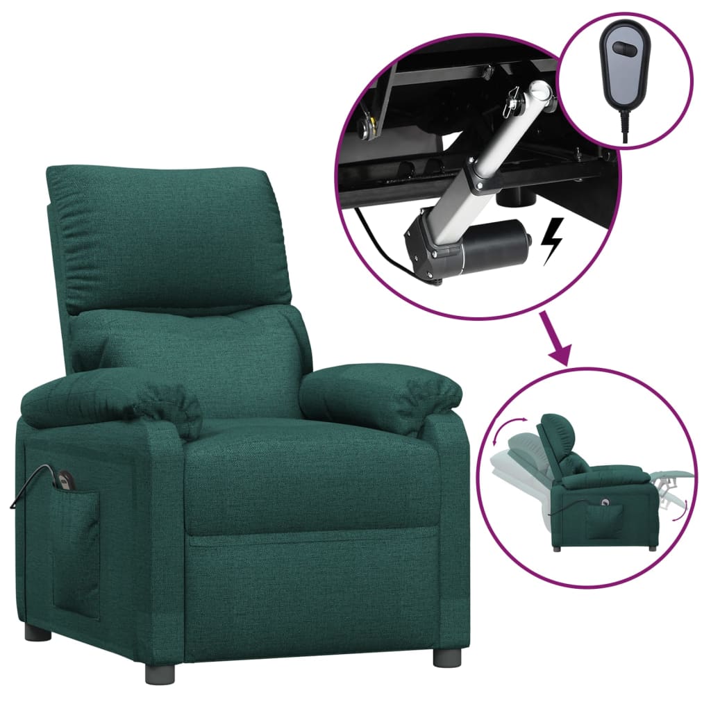 Fotoliu rabatabil electric, verde inchis, material textil — imaginea 2