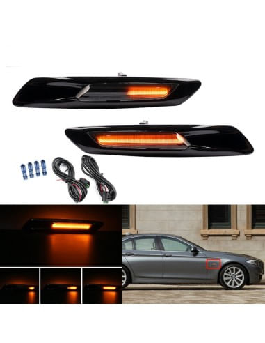 Set 2 Semnalizari Negre Aripa LED Dinamice secventiale cu sticla fumurie pentru BMW F10, F11, F07 fara facelift - 4 | YEO