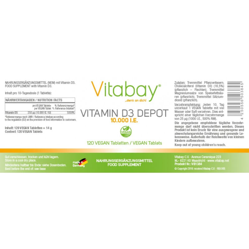 Vitabay Vitamina D3 - 10.000 UI - 120 Tablete vegane - 2 | YEO