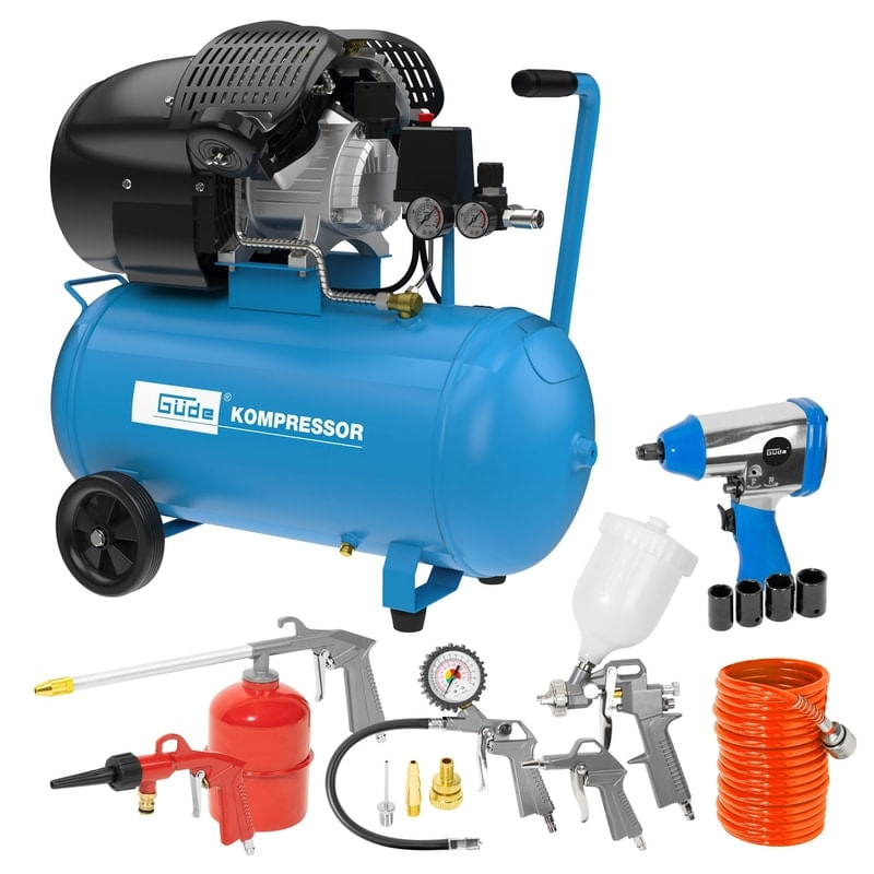 Set compresor cu doi cilindri 405 10 50 Guede 71177, 2200 W, 50 l, 10 bari, 15 piese — imaginea 4