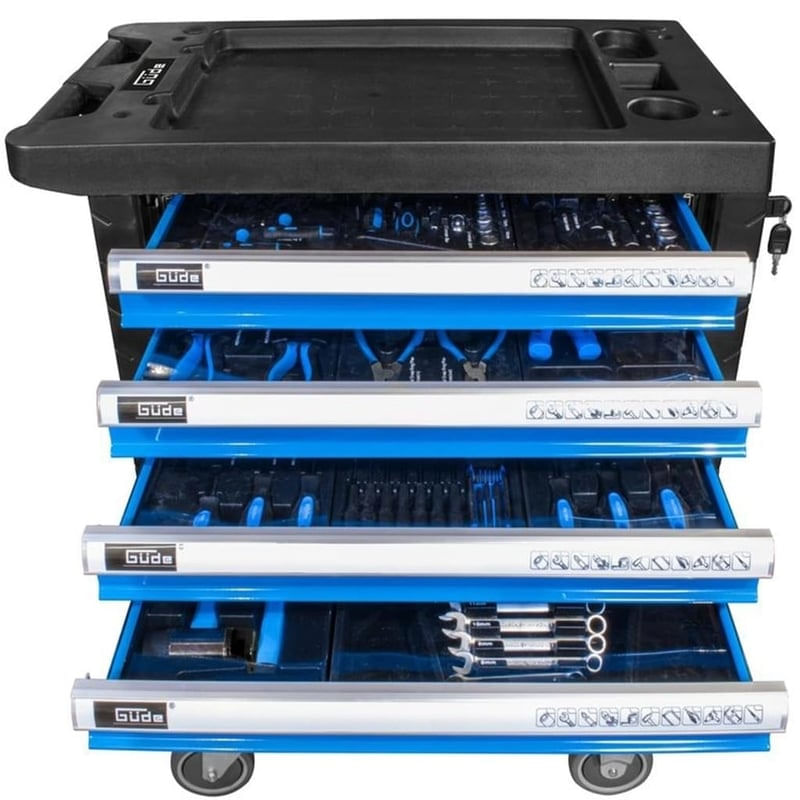 Carucior portabil cu scule GWP 07 Guede 40877, 7 sertare, 250 piese — imaginea 3