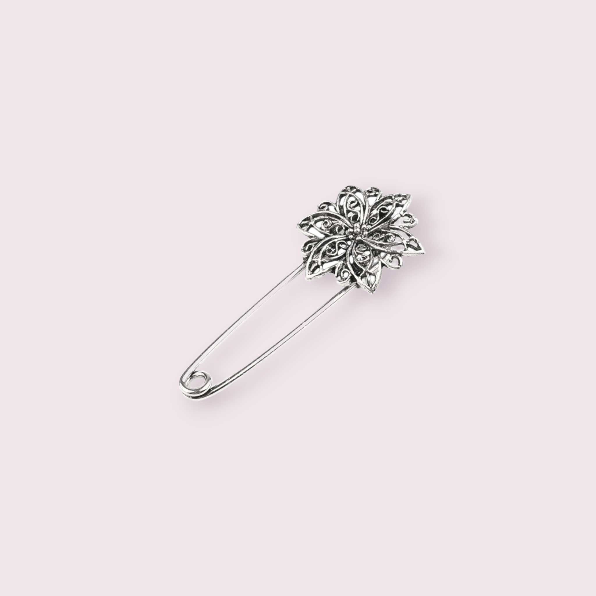 Brosa ac de siguranta Floare filigram 25 x 60 mm Platinium