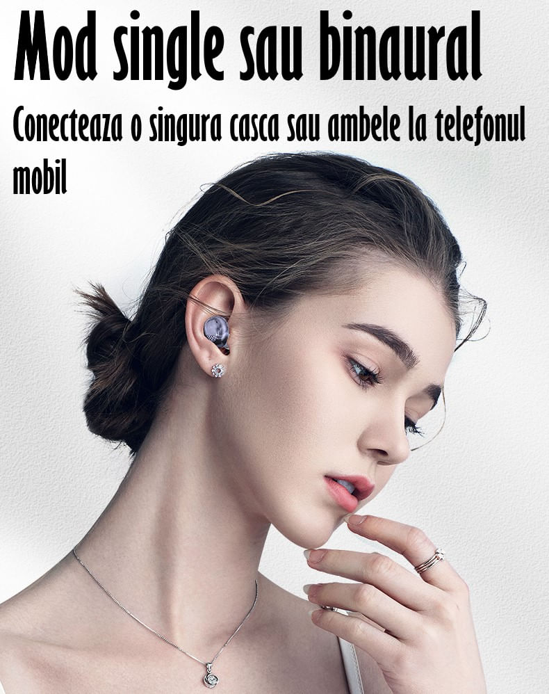 Casti Audio Wireless fara fir, Bluetooth 5.1, tip Earbuds cu Control Touch,Microfon,Noise Cancelling,tip Earpods Telefon - 4 | YEO