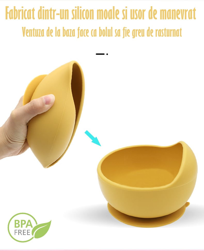 Set Complet Diversificare din Silicon, Farfurie cu Tacamuri, Bavetica, Cana-Pahar, Bol cu Lingura si Furculita, Bej - 4 | YEO