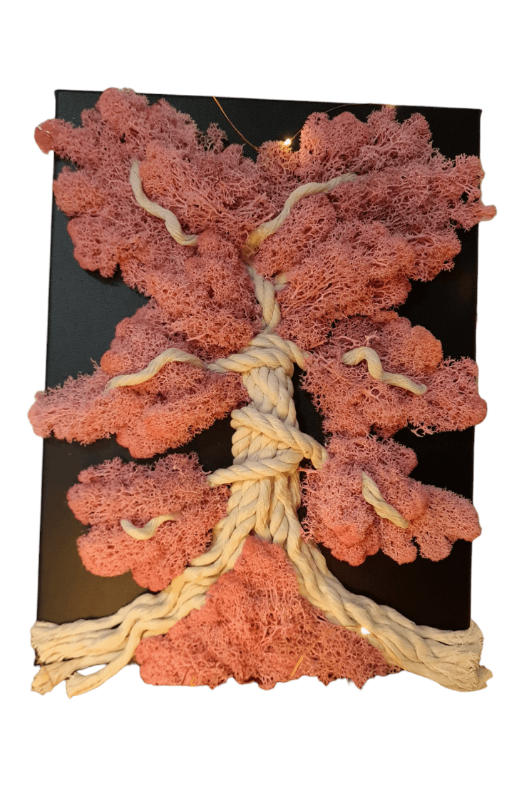Tablou cu licheni naturali stabilizati, copac 3D Roz, 30x40 cm