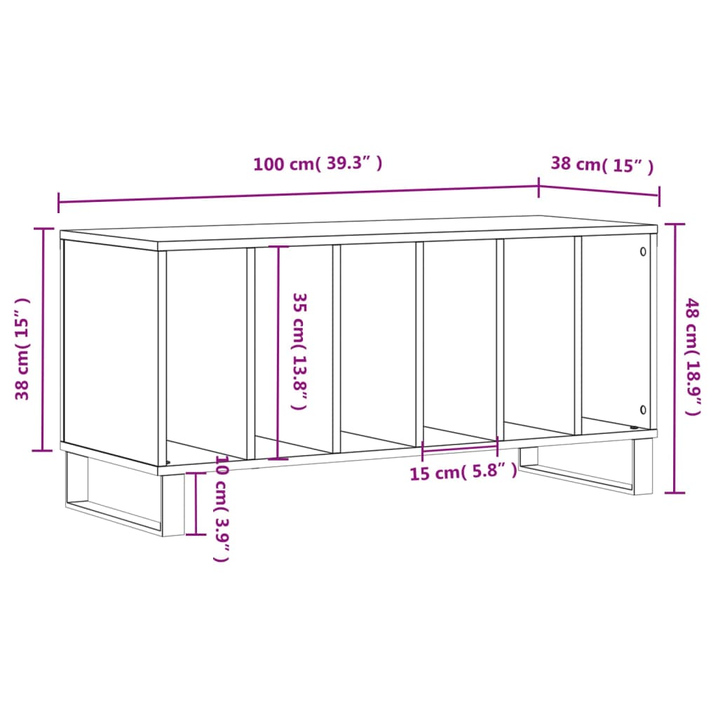 Dulap pentru discuri stejar fumuriu 100x38x48 cm lemn compozit — imaginea 9