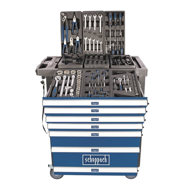 Carucior portabil cu scule TW1100 Scheppach 5909304901, 7 sertare, 70 piese — imaginea 3
