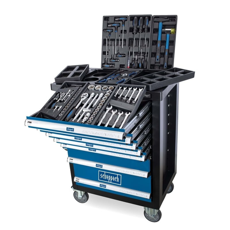 Carucior portabil cu scule TW1100 Scheppach 5909304901, 7 sertare, 70 piese — imaginea 5