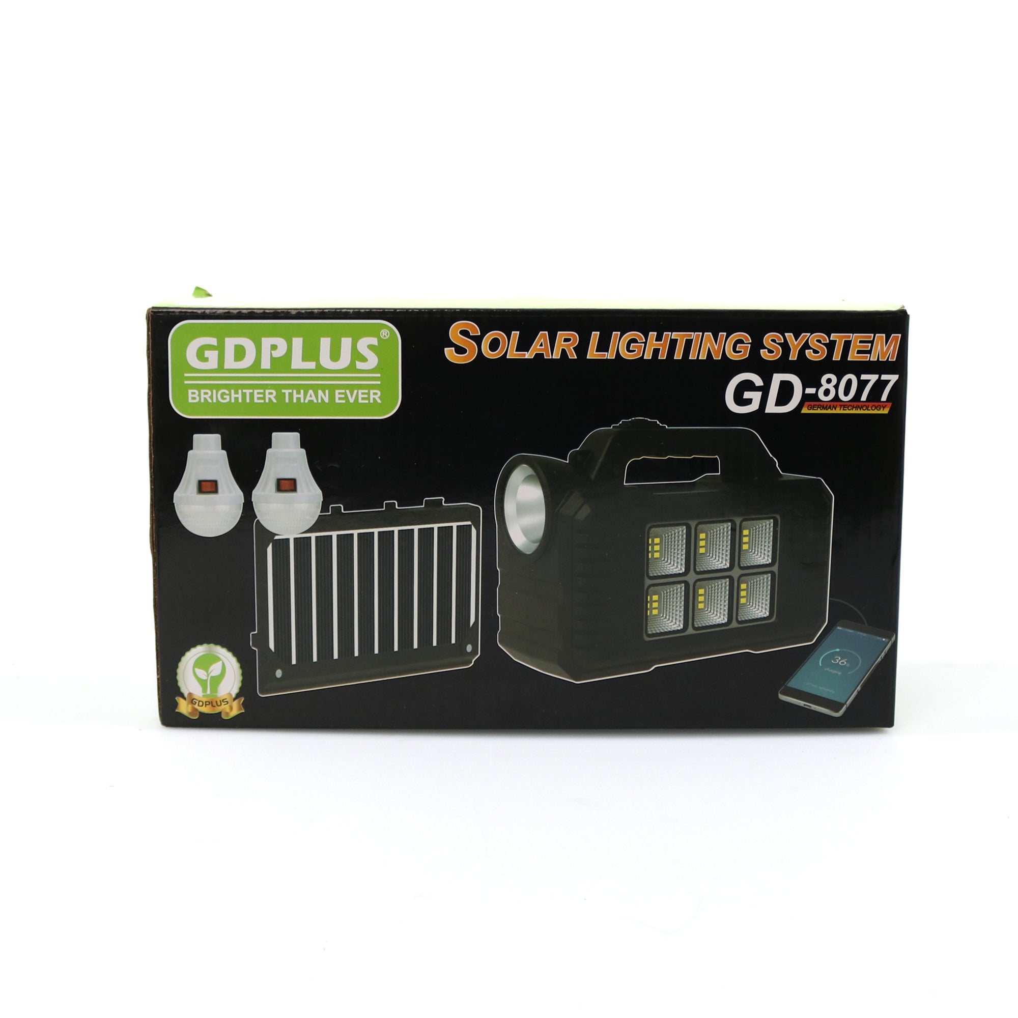 Sistem de iluminat solar GDPLUS 2 becuri LED, lampa LED, USB, GD-8077 - 1 | YEO